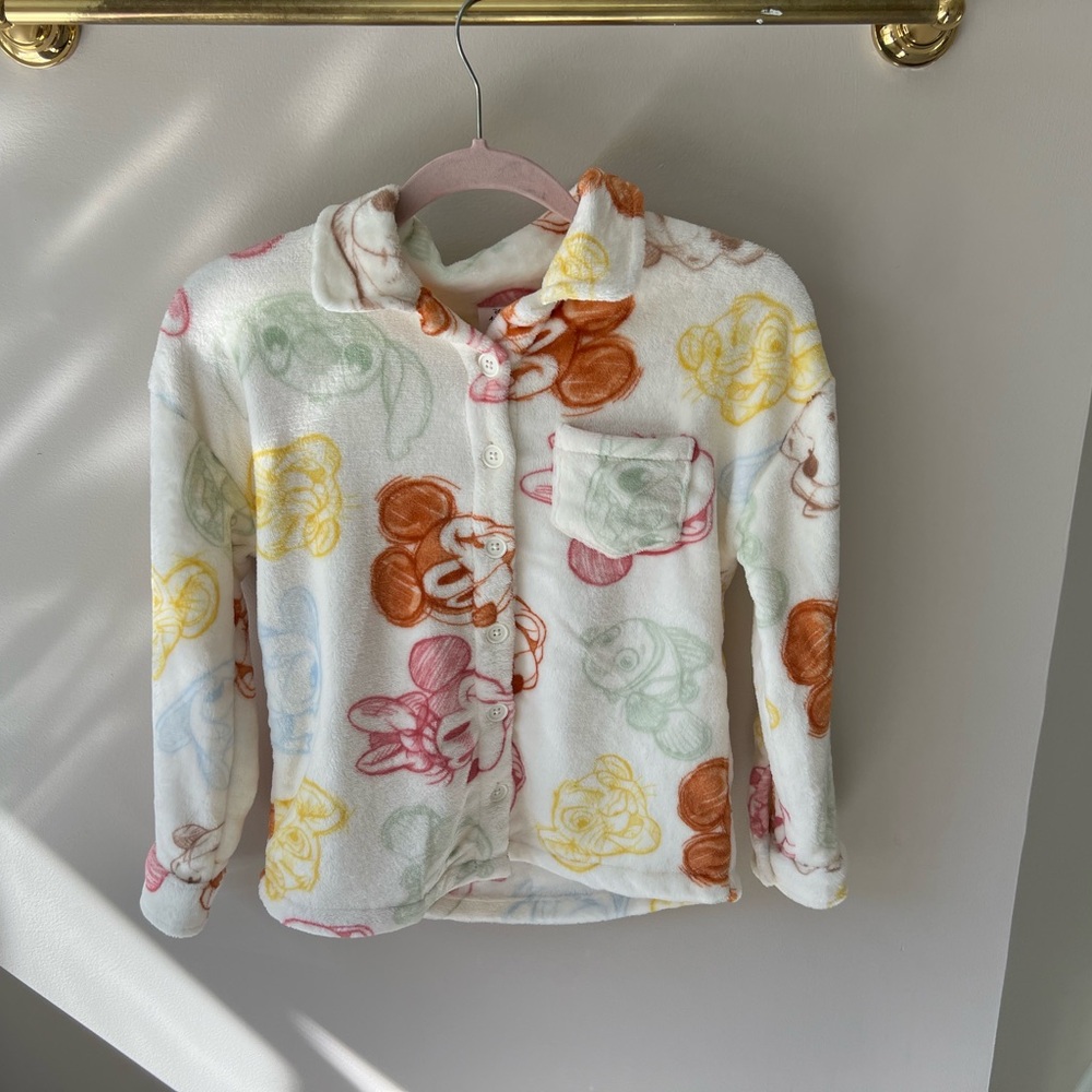 Fluffy white button up with Disney characters size L in kids